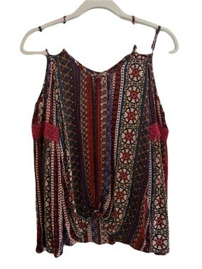 EARTHBOUND Boho Printed Cold Shoulder Top in Burgundy, Navy & Mustard
